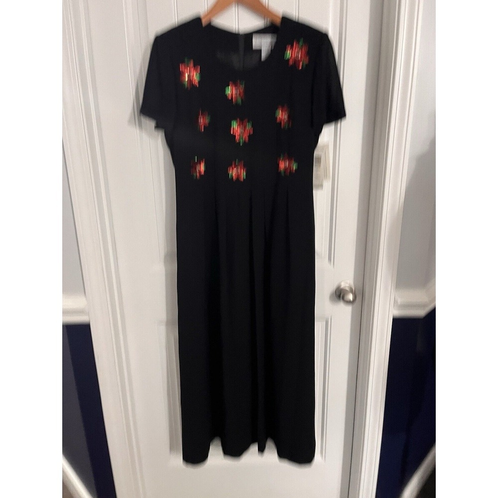 New Vintage Jessica Howard Christmas Dress Poinsettia Sequin Women's 14 Maxi 136